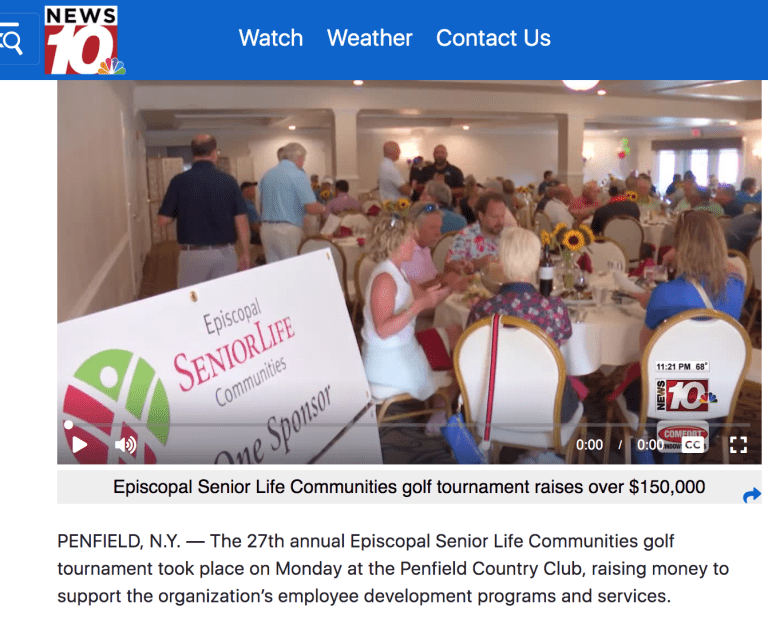 Screen Shot 2024 08 28 at 11.15.50 AM screenshot from the News 10 website about the Episcopal SeniorLife golf tournament